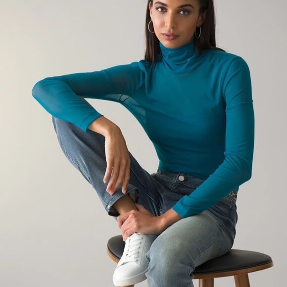 White House Black Market Sheer Mesh Turtleneck Top Shirt - Picture 1 of 4